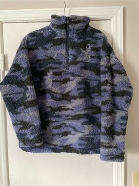Zenana Outfitters Purple and Black Camo Sherpa Quarter-Zip